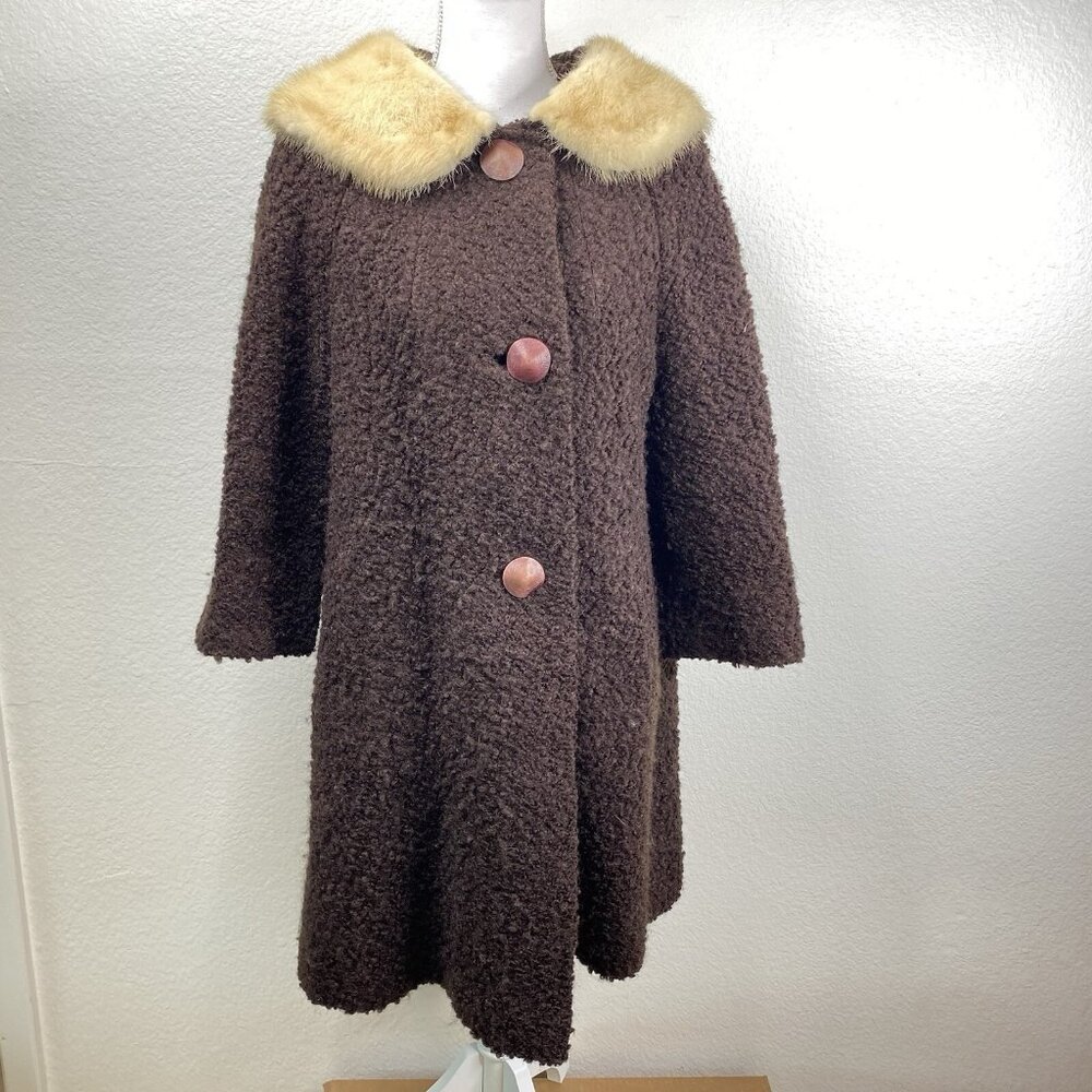 Fisher's Lincoln Park Coat Brown Sz M/L Fur Collar 3/4 Sleeves Union Outlander - Picture 1 of 15